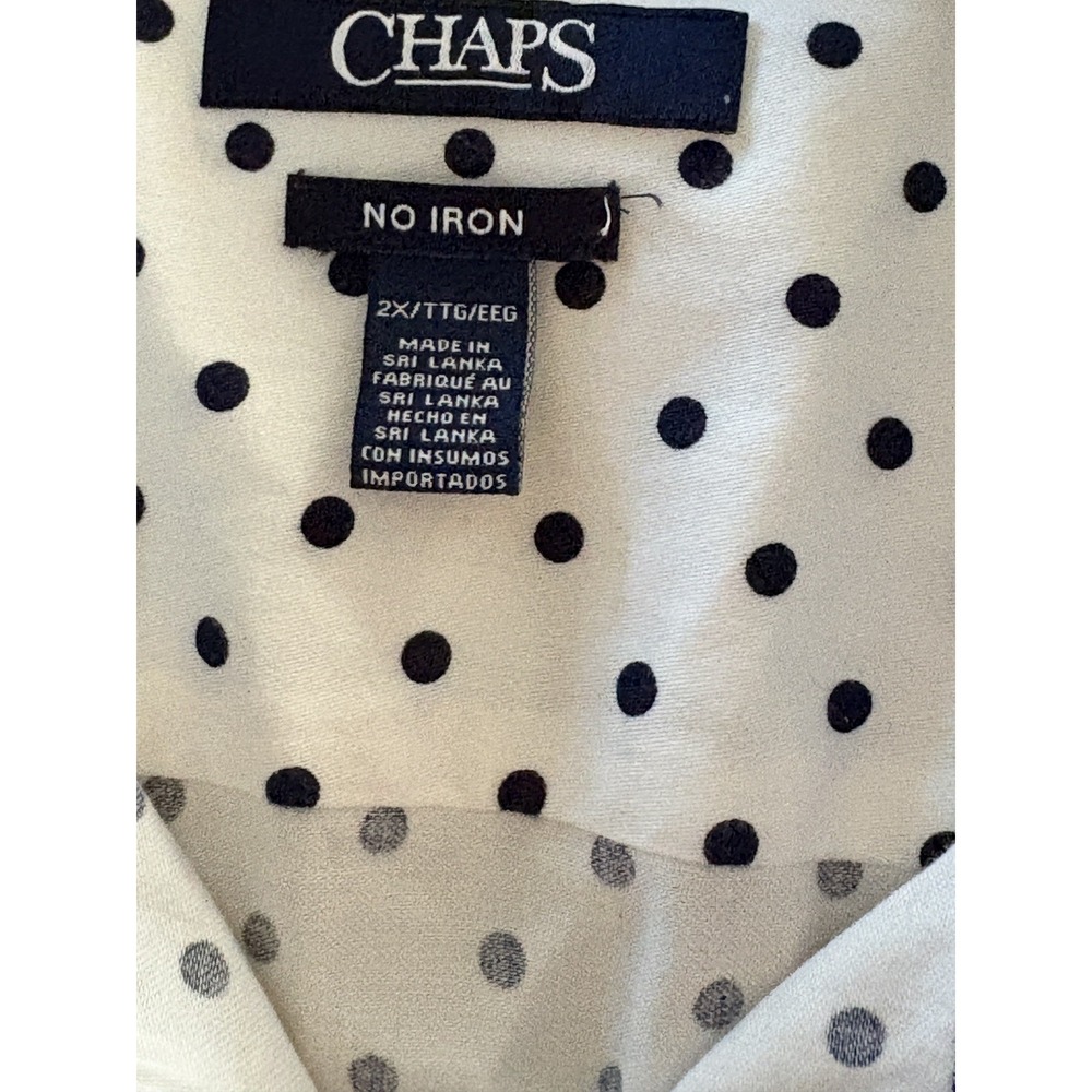 Chaps 2X No Iron Button Up Polka Dot Gingham Shirt Preppy flip cuff Cotton - Picture 13 of 15